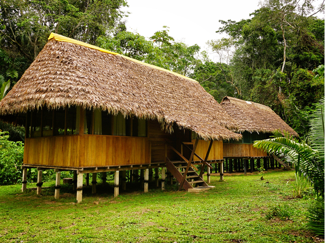 The rustic lodge of the Casa Matsigenka in the Manu National Park