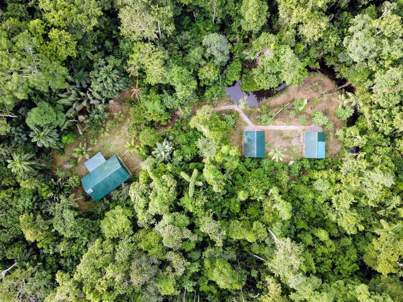 Aerial images of Hidden Jungle's lodges in Nuevo Eden, Manu National Park